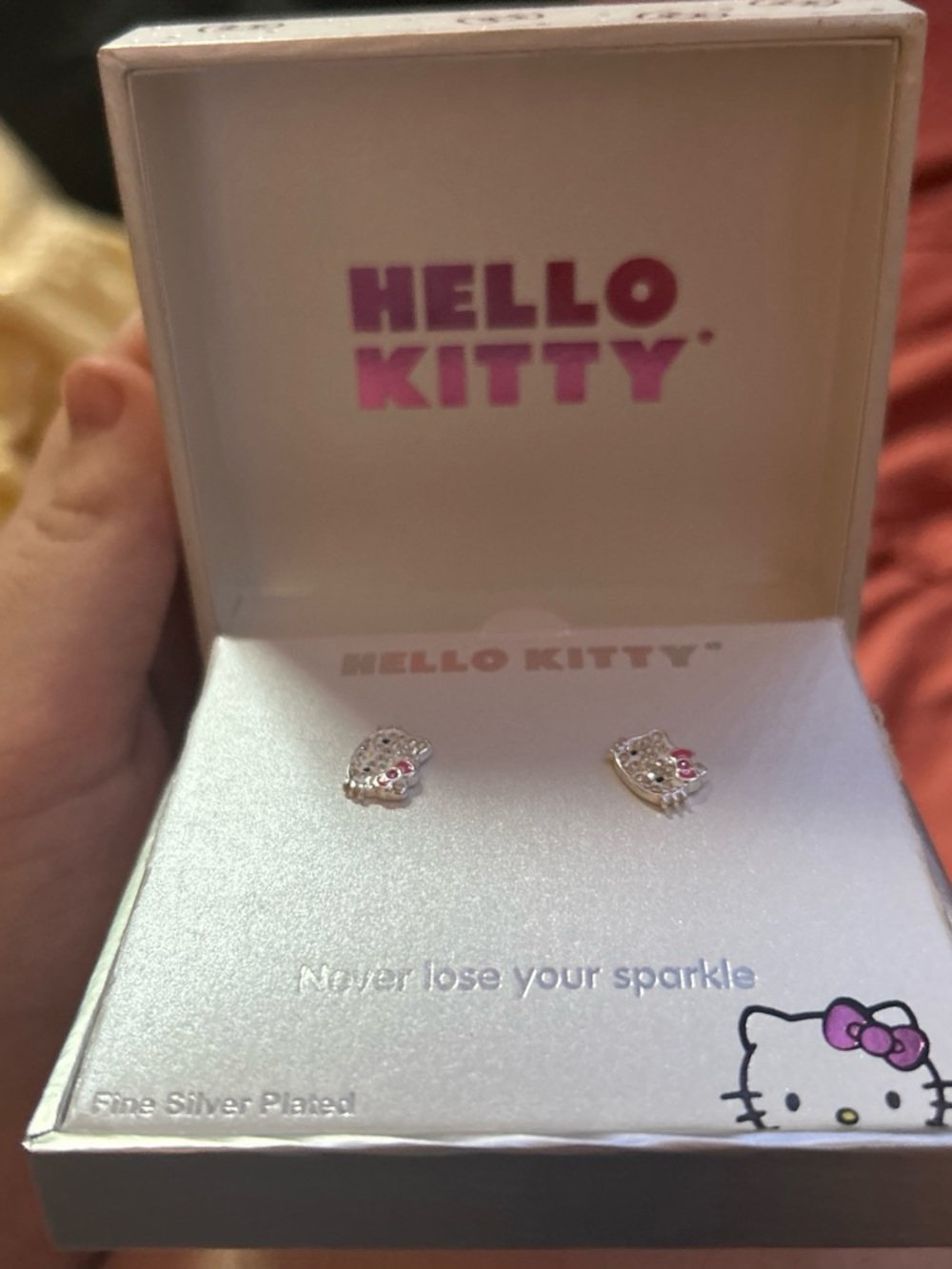 Hello Kitty Silver-Plated Stud Earrings with Pink Bow
